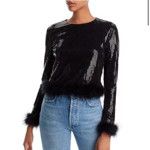 Aqua/Bloomingdales Sequin Feather Embellished Top